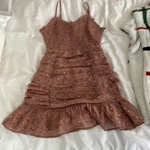 Pink floral scrunch top flowy bottom dress